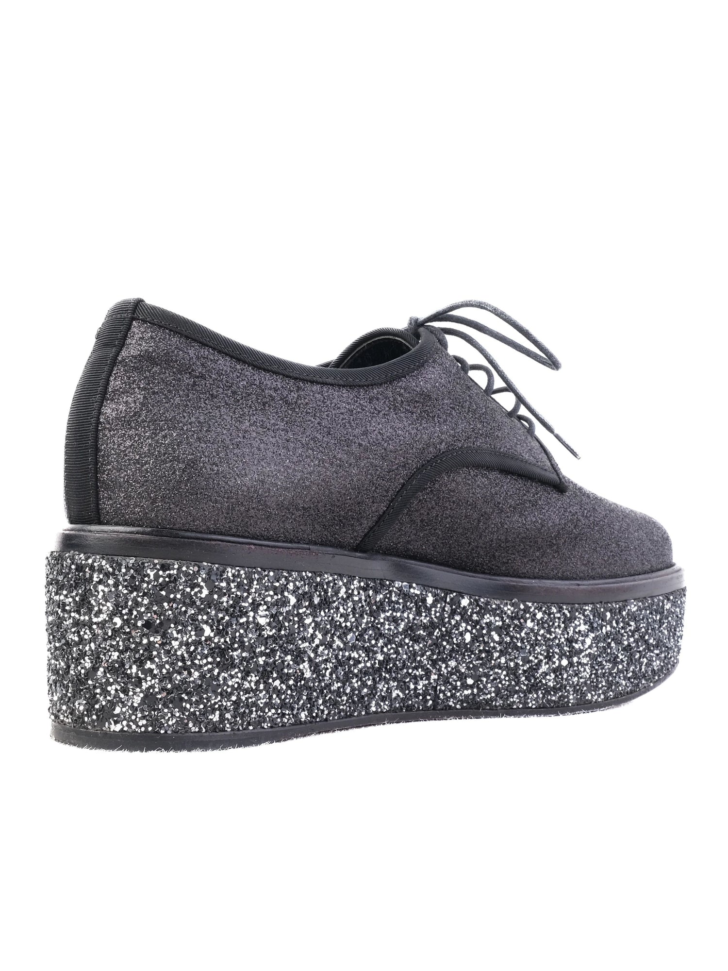 Excellent Sergio Rossi Black Fabric Shoes Size 38 with Glittery Platform