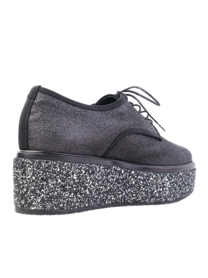 Excellent Sergio Rossi Black Fabric Shoes Size 38 with Glittery Platform