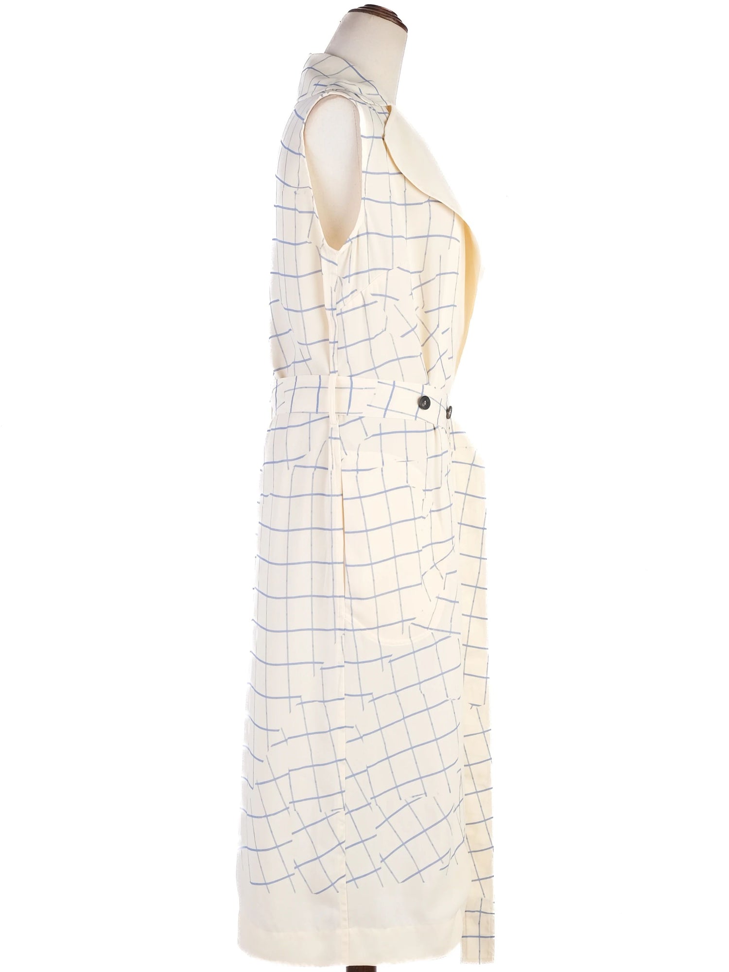 Victoria Beckham Sleeveless Trench Coat Blue Grid Pattern XS Excellent