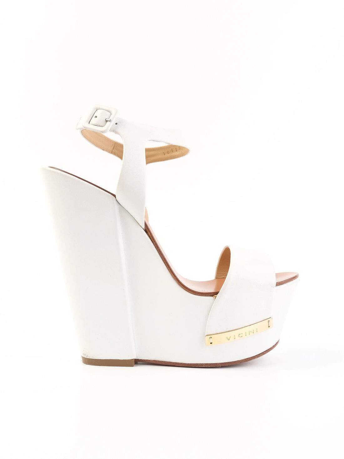 Excellent Vicini White Leather Platform Wedge Sandals Size 38