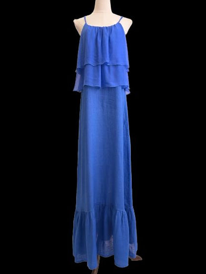 120% Lino WomenÕs Blue Maxi Dress Sleeveless Size M Perfect Condition