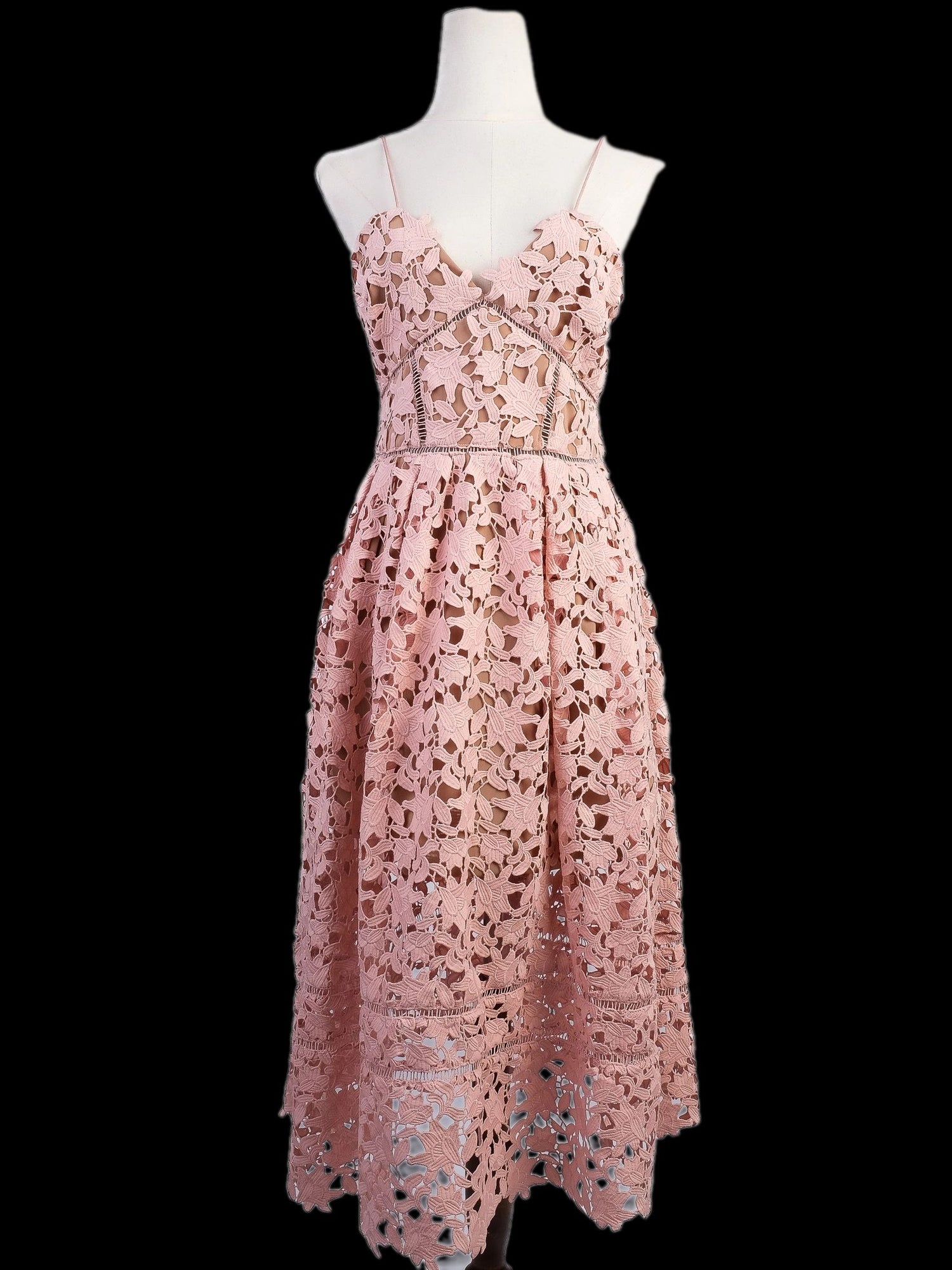 Excellent Self-Portrait Pink Lace Dress Floral Cut-Out Size N/A