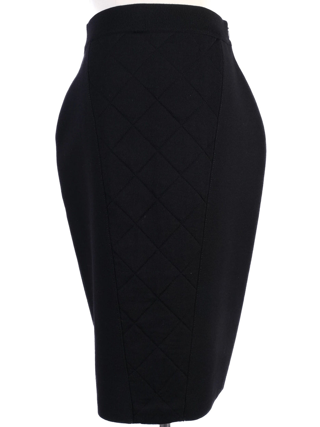 Excellent Givenchy Black Wool Pencil Skirt Size S with Quilted Sides