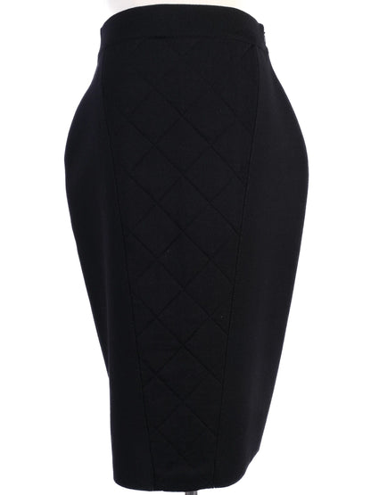Excellent Givenchy Black Wool Pencil Skirt Size S with Quilted Sides