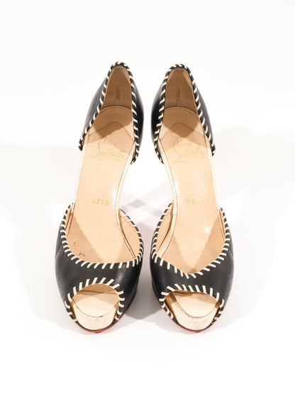 Excellent Christian Louboutin Black Leather High-Heeled Shoes Size 37.5