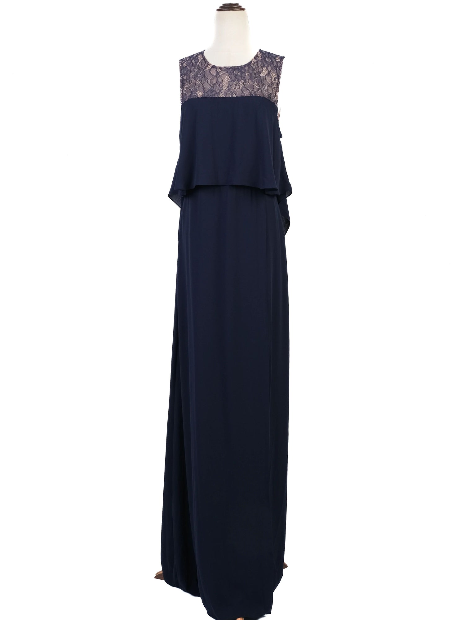 NEW BCBGMaxazria Blue Lace Overlay Sleeveless Gown Size M