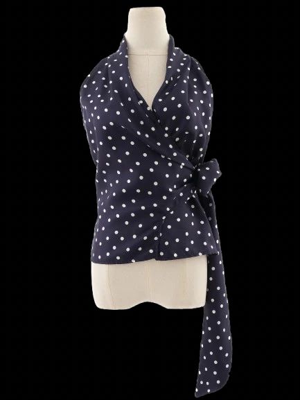 Max Mara Blue Wrap Top Women Size S Polka Dot Viscose Excellent