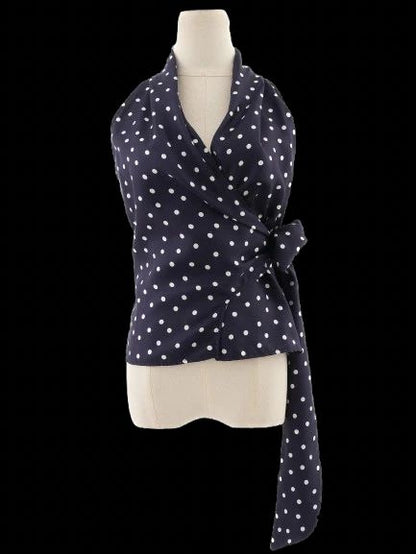 Max Mara Blue Wrap Top Women Size S Polka Dot Viscose Excellent