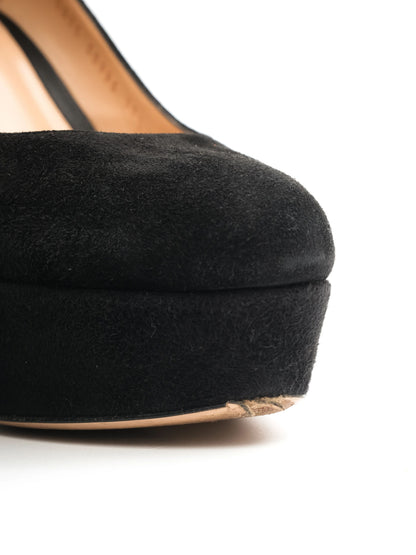 EXCELLENT Gianvito Rossi Black Suede Ankle Strap Platform Shoes Size 37.5