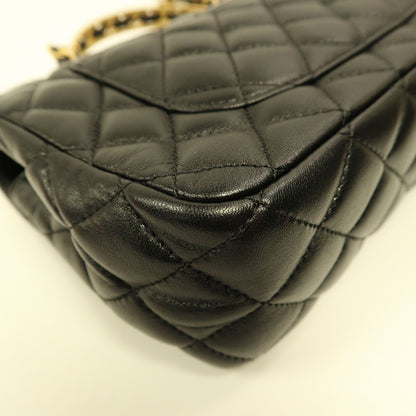 Chanel Black Sheepskin Leather Chain Shoulder Gold Leather Hand Grinded Shoulder And Back Bag Black 2way Shoulder