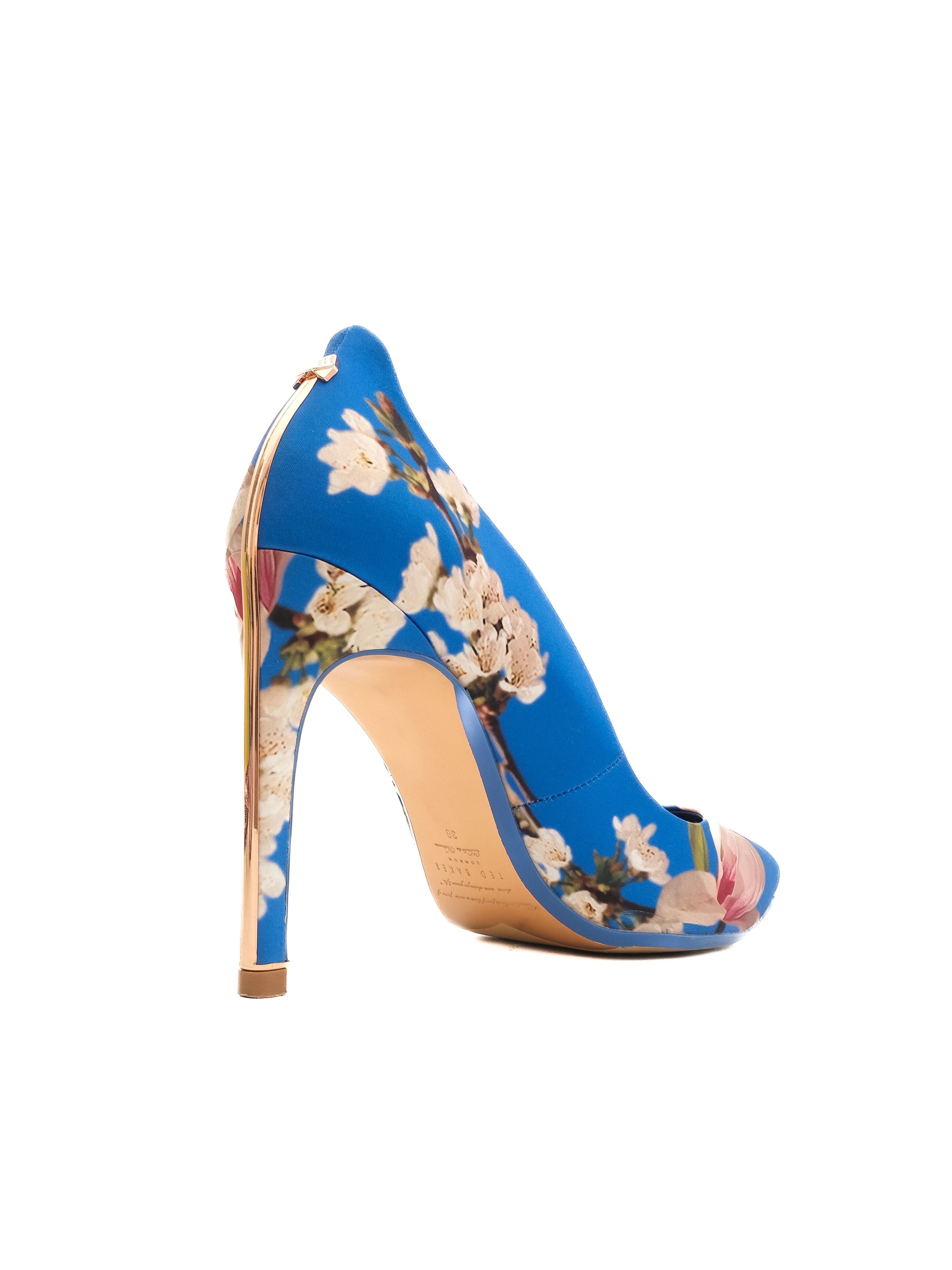 Ted Baker Floral High-Heeled Shoes Blue Stiletto Size 38 Excellent Condition