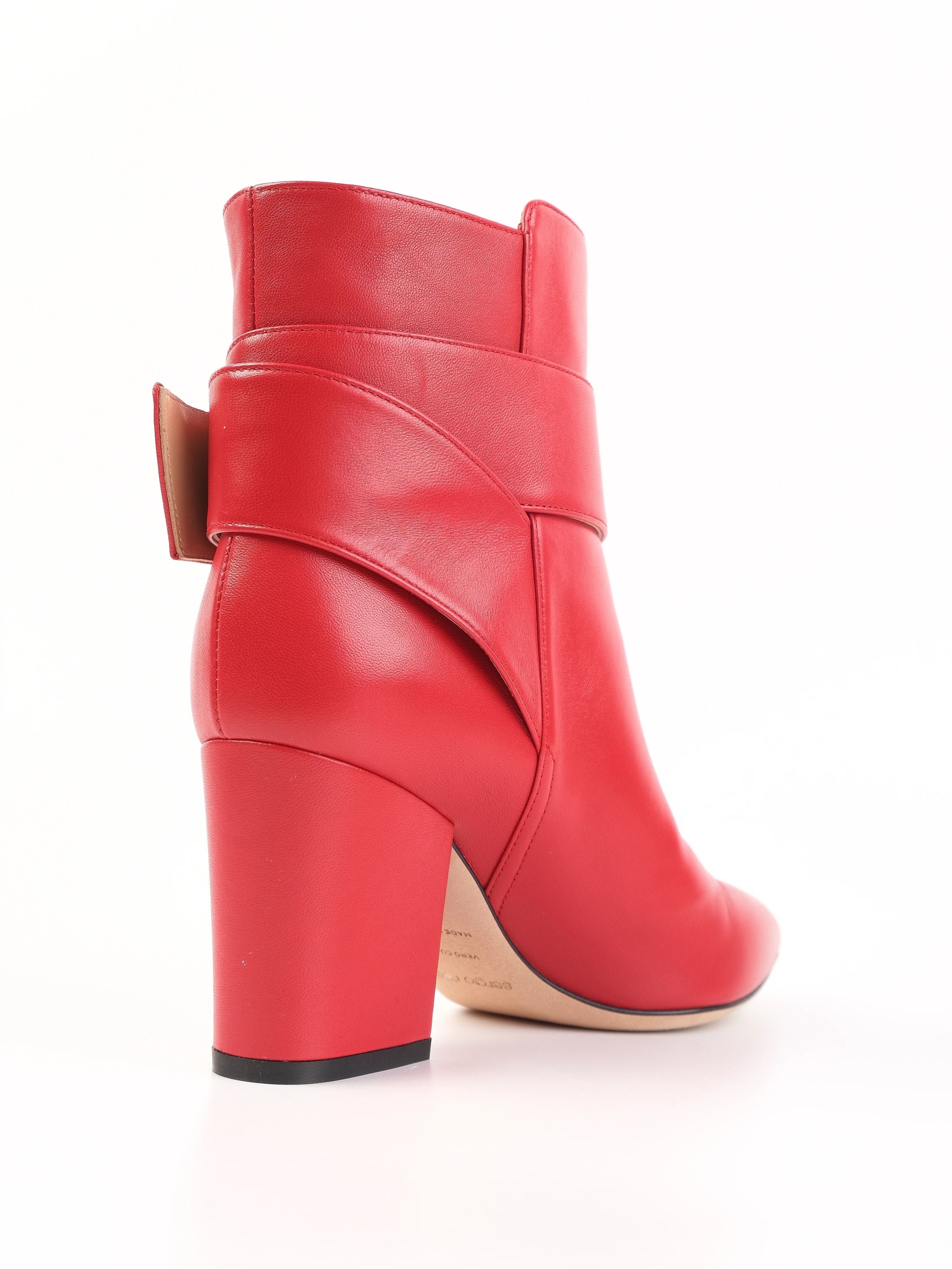 NEW Sergio Rossi Red Leather Ankle Boots Size 36.5 with Block Heel