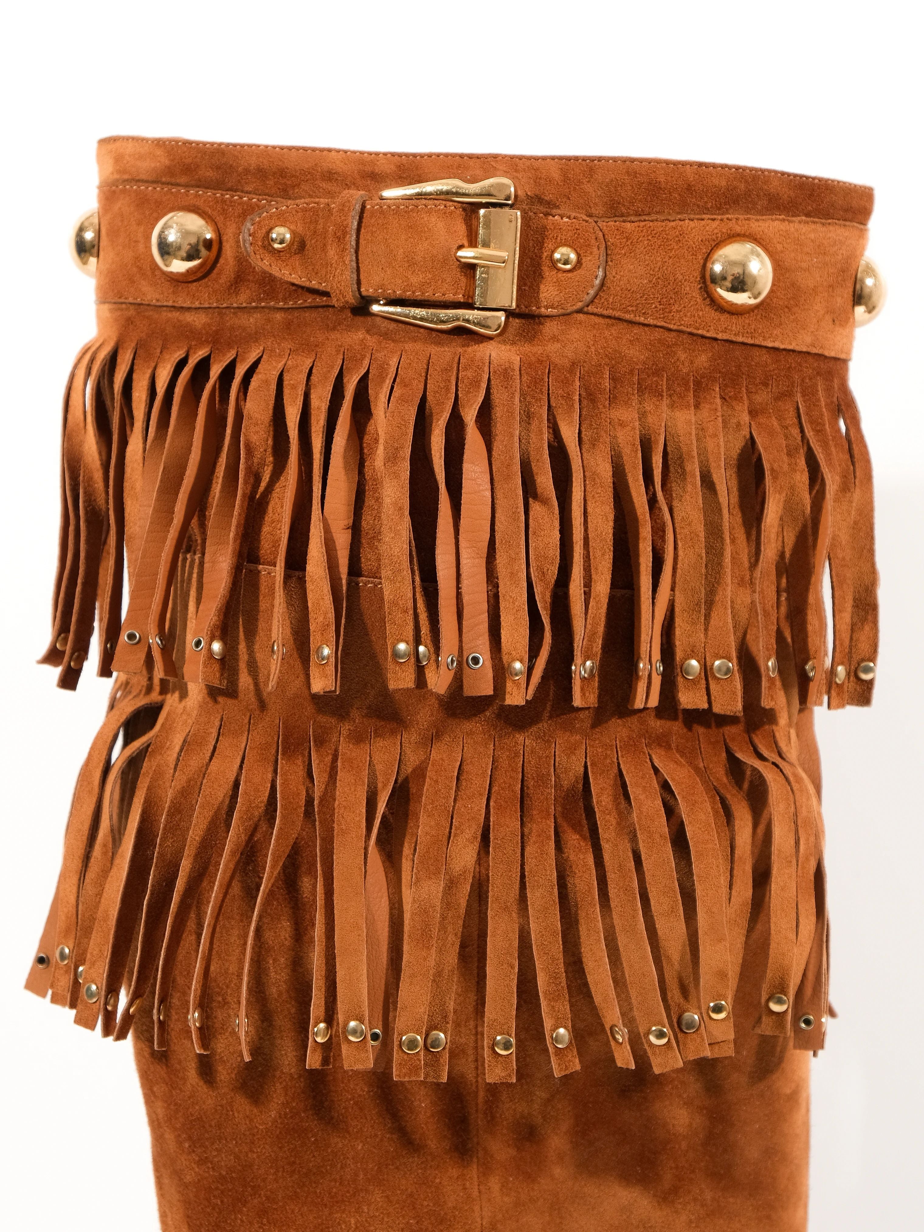 Excellent Gianmarco Lorenzi Orange Leather Knee-High Stiletto Boots Size 38