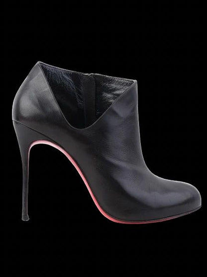 Christian Louboutin Black Leather Ankle Boots Size 35.5 with Red Soles