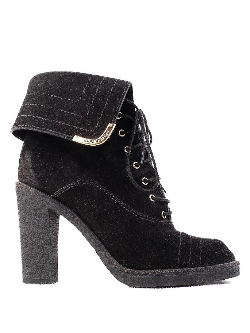 Excellent Louis Vuitton Black Leather Heeled Ankle Boots Size 36