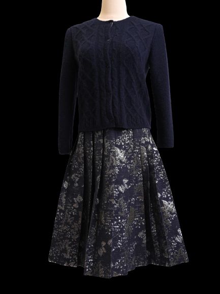 Max Mara Excellent Condition Navy Wool Cardigan Pleated Skirt M