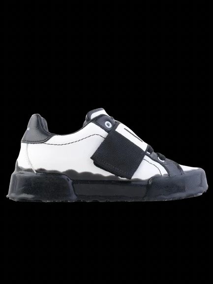 Excellent Dolce &amp; Gabbana Black &amp; White Leather Sneakers Size 29 for Kids