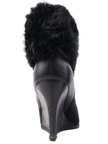 Excellent Sergio Rossi Black Leather Wedge Ankle Boots Size 38.5