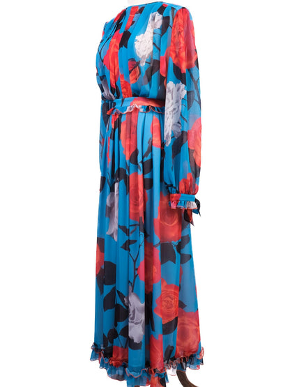 Excellent MSGM Floral Maxi Dress Blue Red White Polyester Women