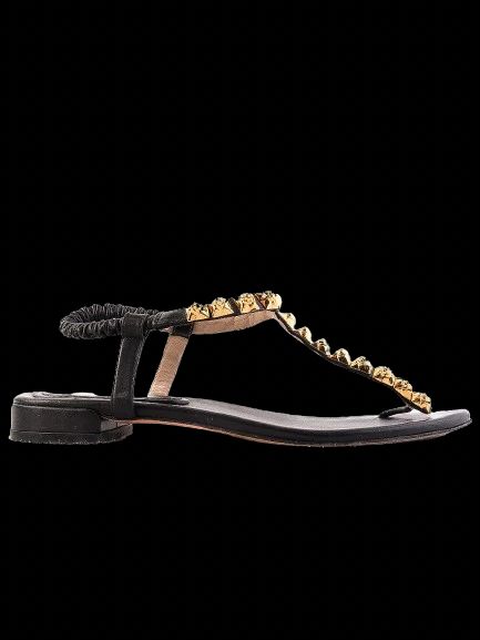 Stuart Weitzman Black Leather Sandals with Gold Studs Size 38.5