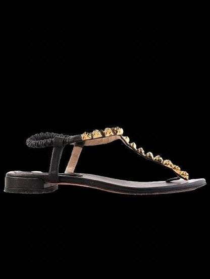 Stuart Weitzman Black Leather Sandals with Gold Studs Size 38.5