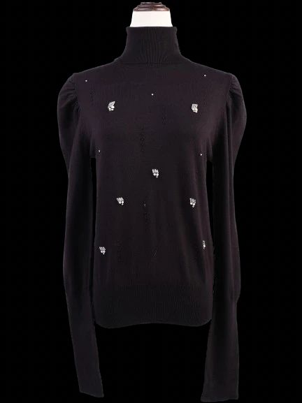 NEW Liu Jo Black Turtleneck Sweater Size L with Embellishments