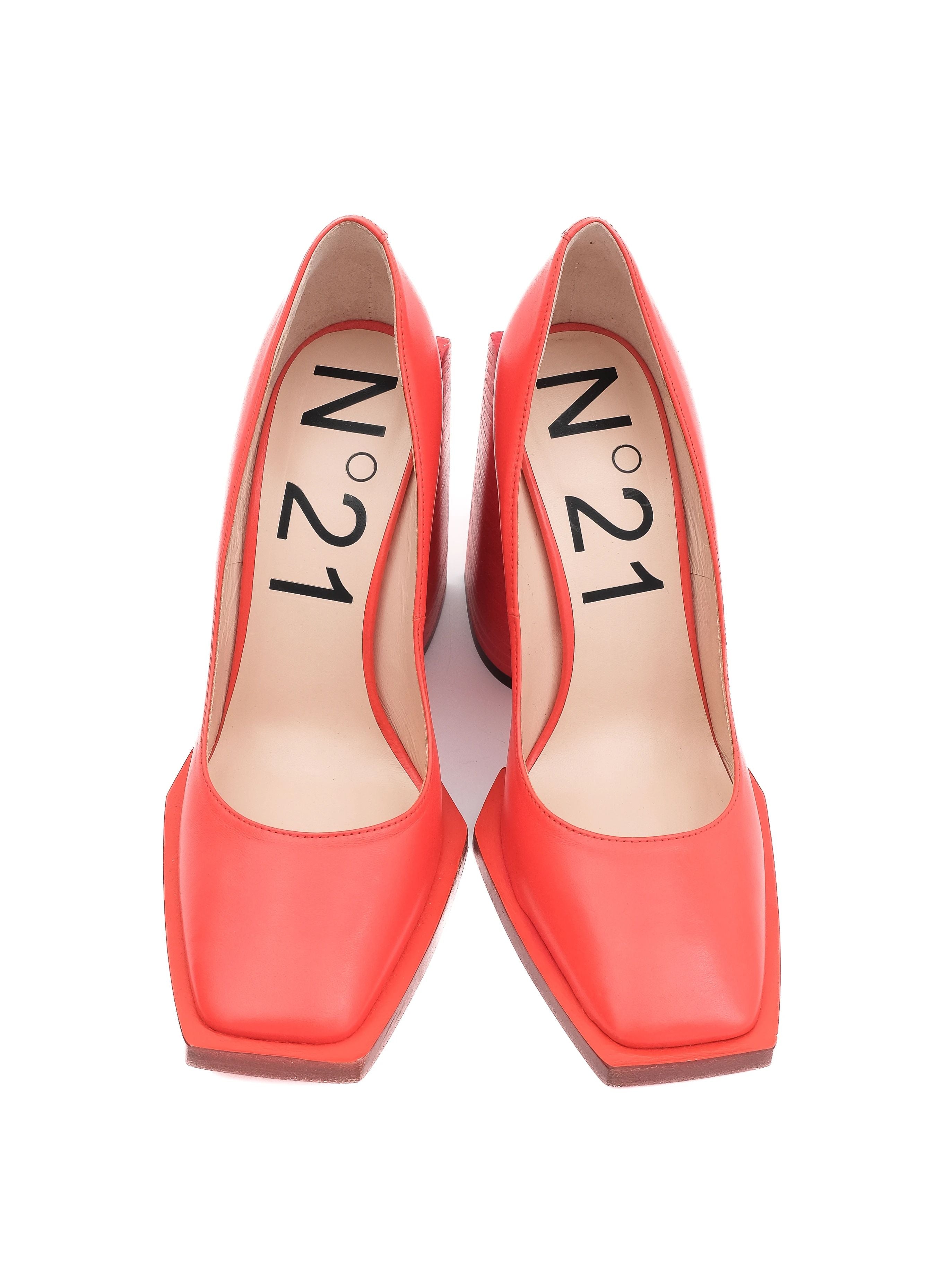 NEW N21 Red Leather High Heel Shoes Size 38 with Chunky Heel