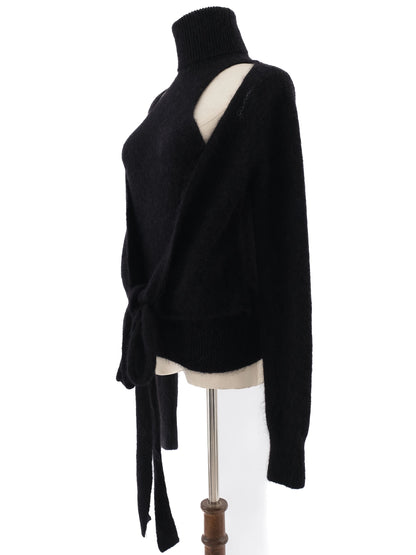 Excellent Ganni Black Wool Turtleneck Sweater Size S with Cutouts