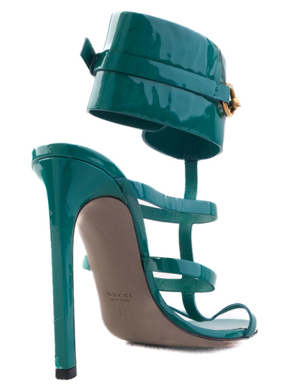 Excellent Gucci Green Leather High-Heeled Sandals Size 38