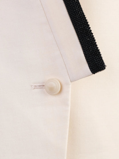 Excellent Roberto Cavalli White Wool Sleeveless Blazer with Black Trim