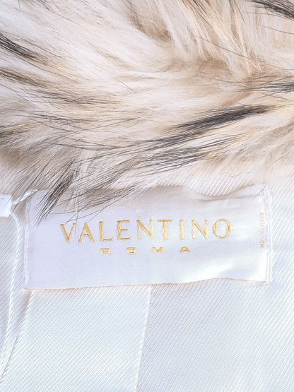 Excellent Valentino White Wool Coat with Fur Collar Size M
