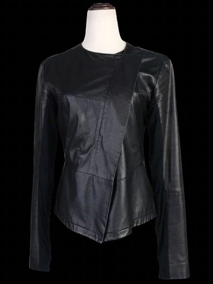Excellent Emporio Armani Black Leather Jacket Women Size M