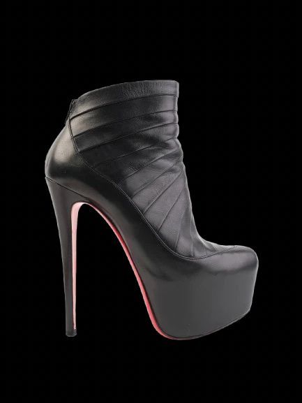 Excellent Christian Louboutin Black Leather Ankle Boots Size 38