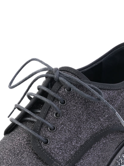 Excellent Sergio Rossi Black Fabric Shoes Size 38 with Glittery Platform