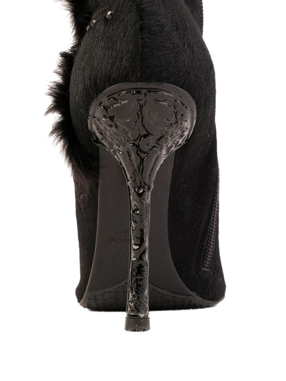 Excellent Lesilla Black Knee-High Stiletto Boots with Fur-Like Texture