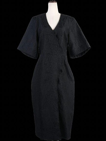 Excellent Ganni Black Long-Sleeved Midi Dress Size M Polyester