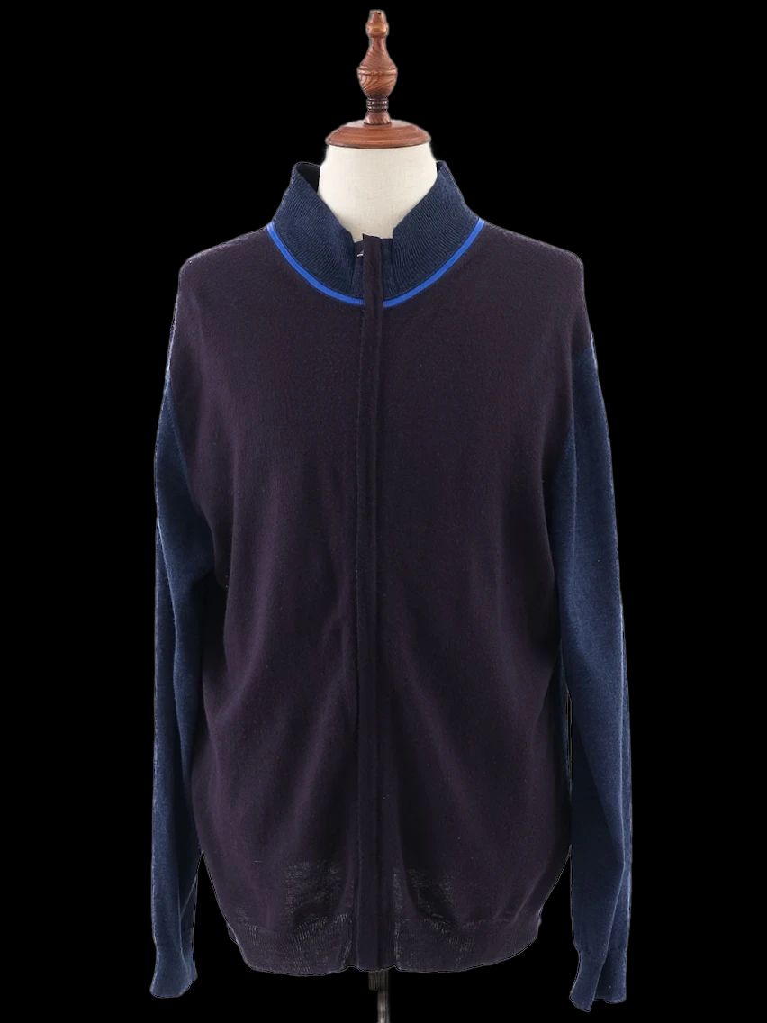 Excellent Armani Collezioni Dark Blue &amp; Black Wool Cardigan Size XL