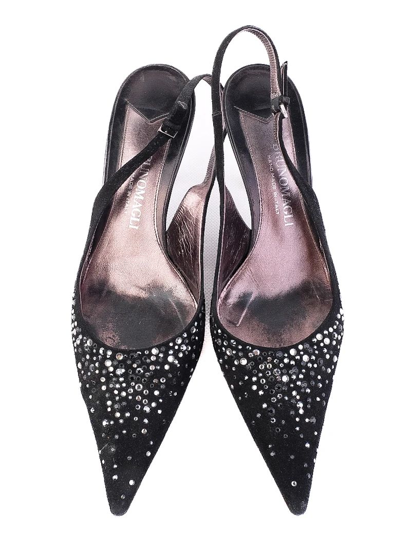 Bruno Magli Black High-Heeled Slingback Shoes Size 37.5 Excellent