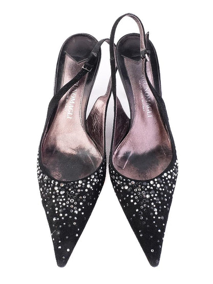 Bruno Magli Black High-Heeled Slingback Shoes Size 37.5 Excellent