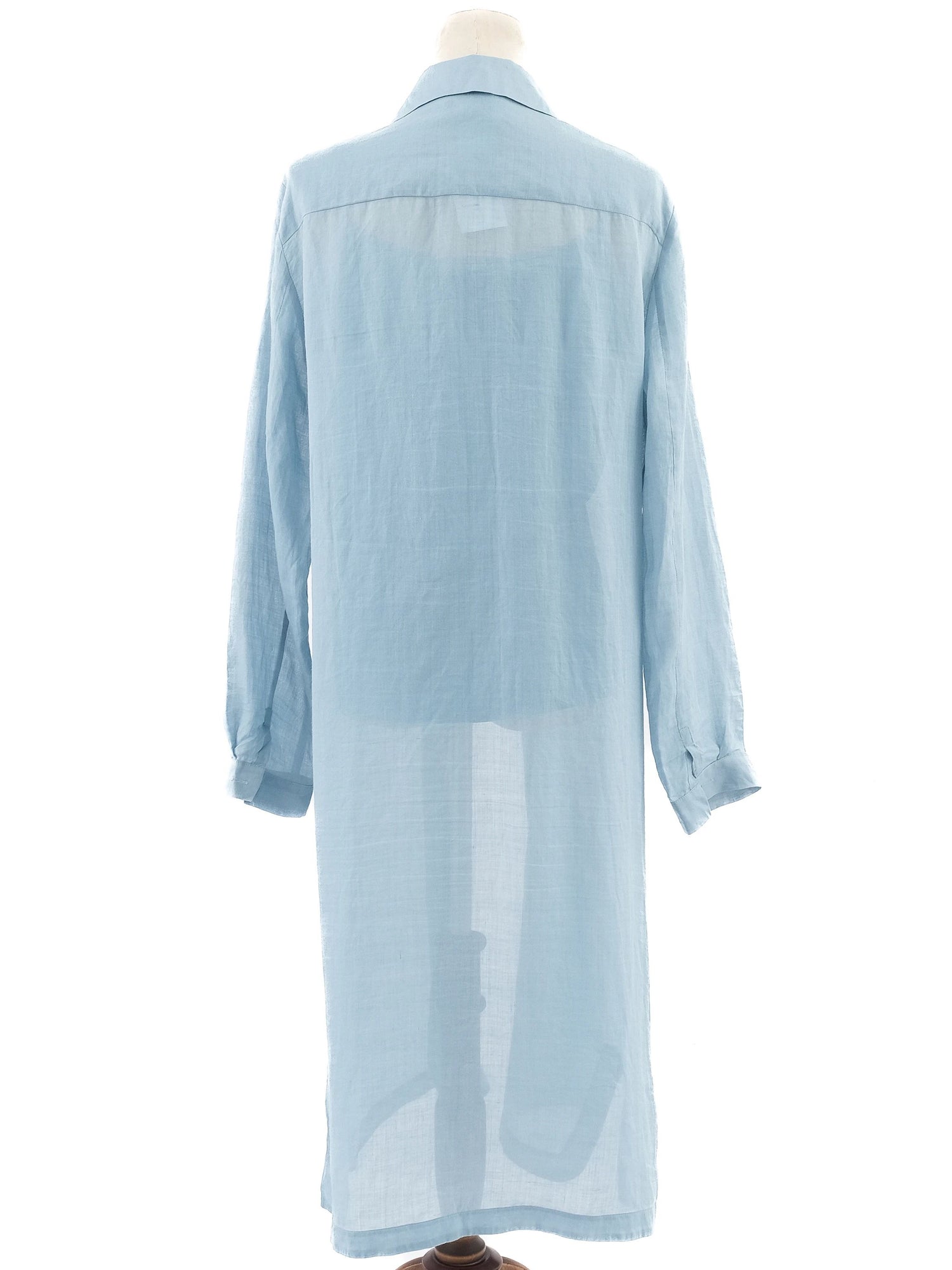 Excellent Max Mara Blue Cotton Sheer Long-Sleeved Shirt Dress