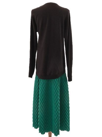Excellent Maje Black Wool Sweater &amp; Green Pleated Skirt Set for Women
