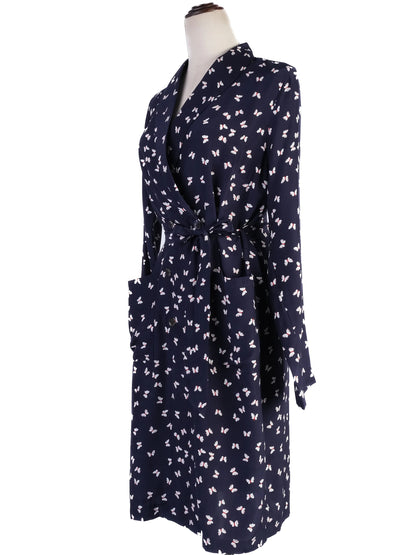 Excellent P.A.R.O.S.H. Silk Robe Butterfly Pattern Dark Blue Women