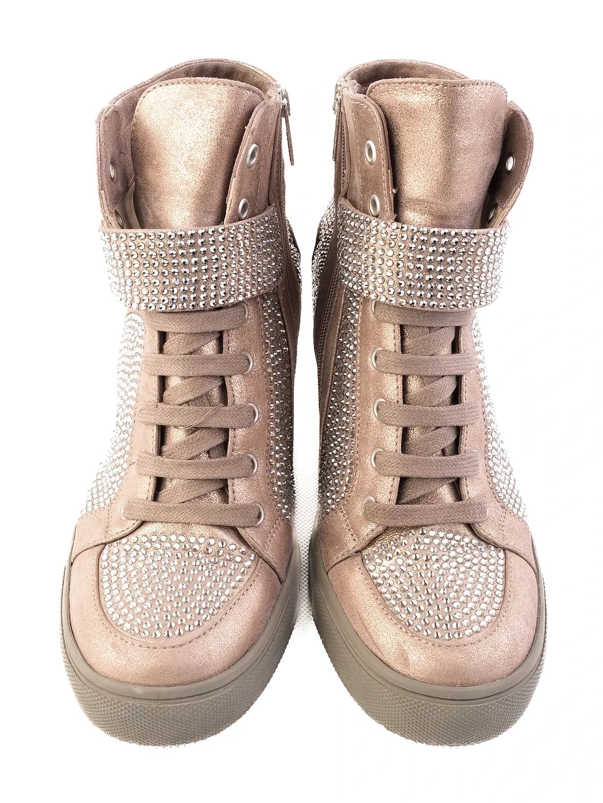 Perfect Lesilla Green Leather Wedge Sneakers with Rhinestones