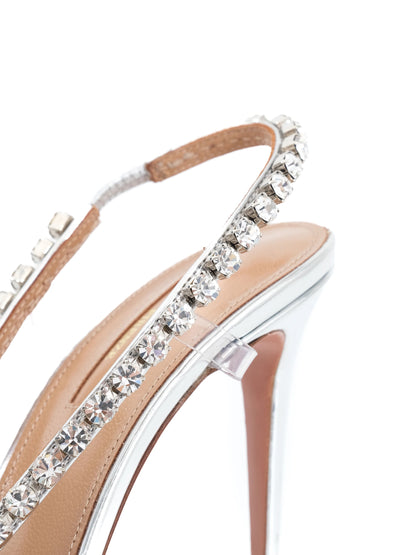 Good Aquazzura Gray Leather High-Heeled Slingbacks Size 36