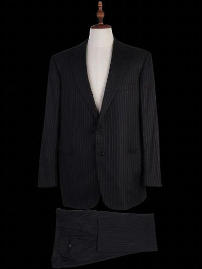 Excellent BRIONI Black Pinstripe Wool Suit Jacket Size XXL