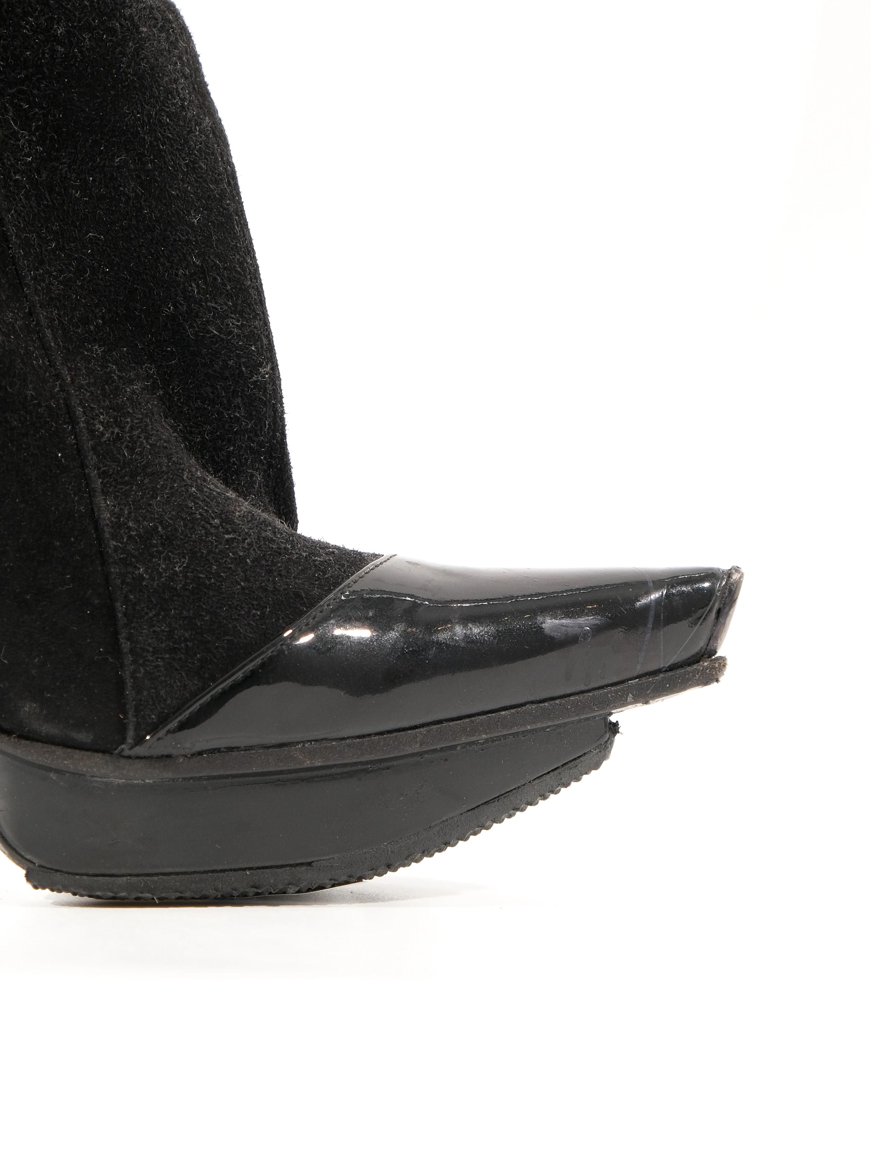 Excellent Gianmarco Lorenzi Black Leather Knee-High Stiletto Boots Size 38