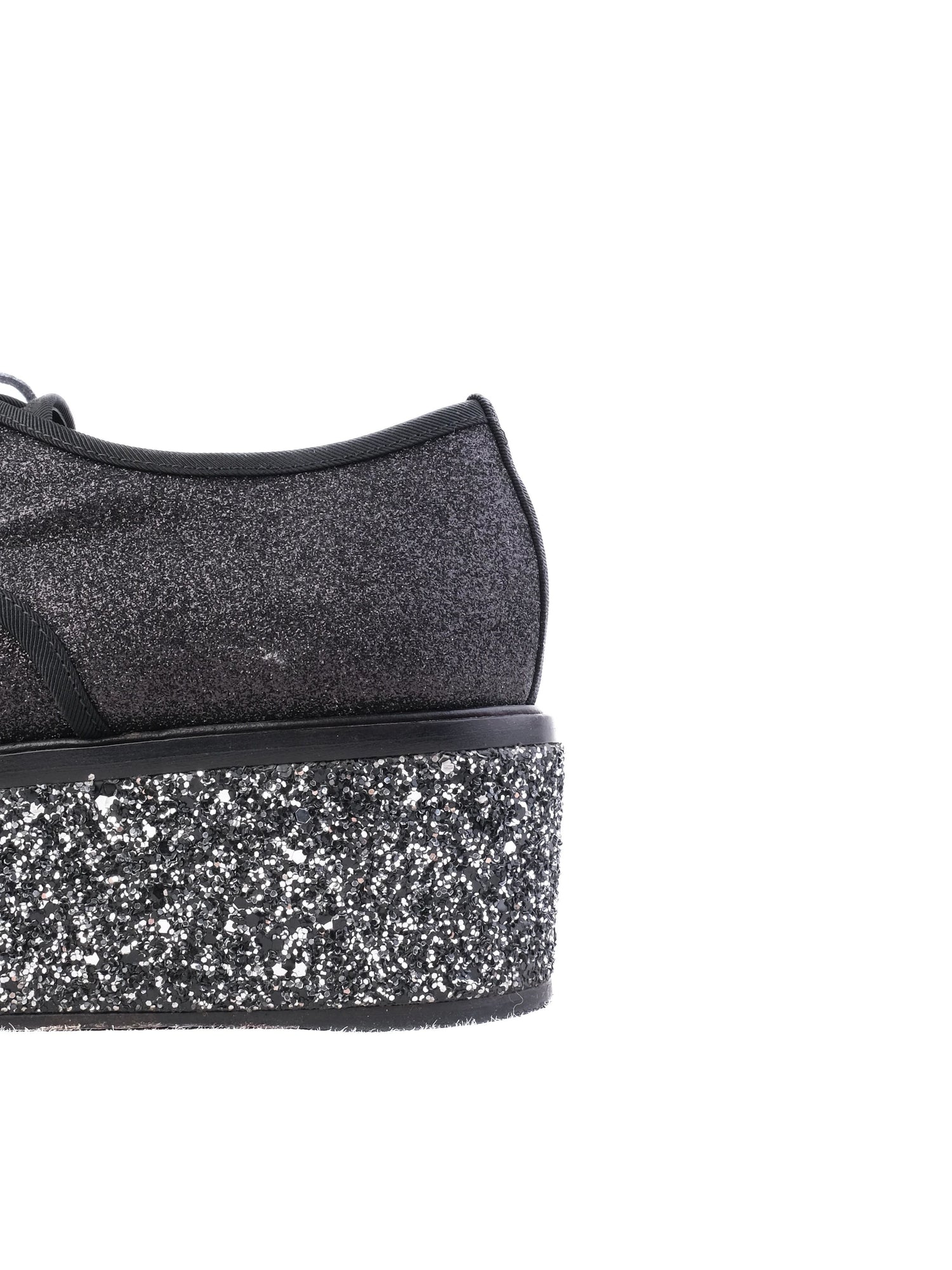 Excellent Sergio Rossi Black Fabric Shoes Size 38 with Glittery Platform