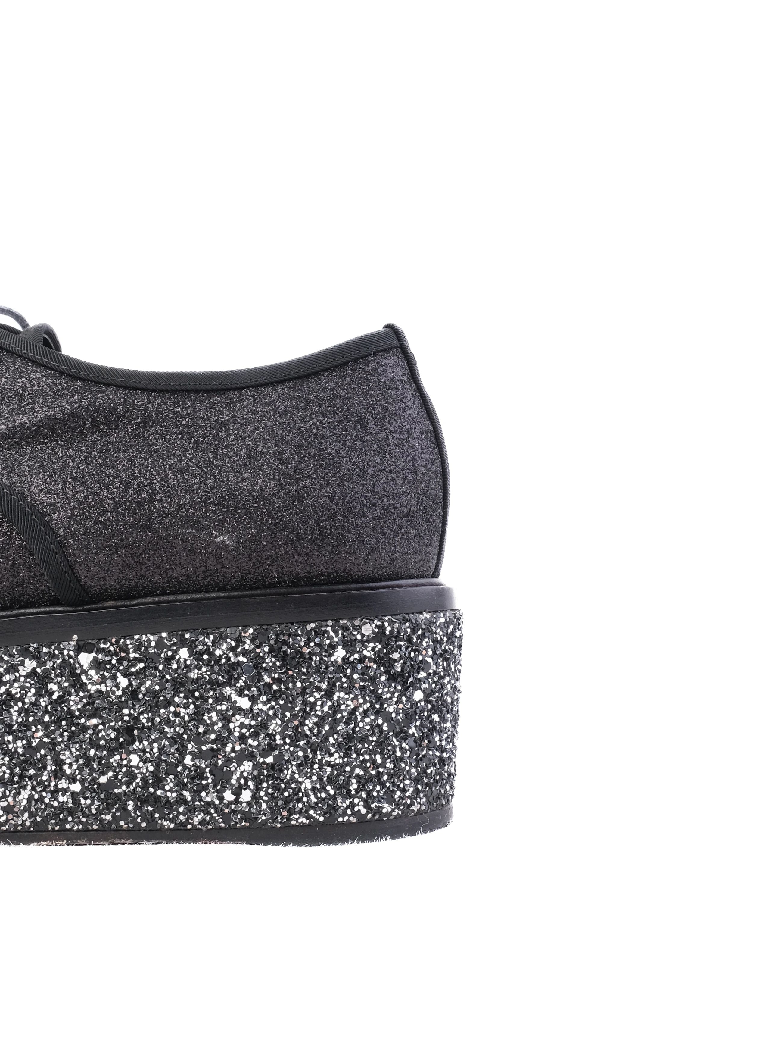 Excellent Sergio Rossi Black Fabric Shoes Size 38 with Glittery Platform