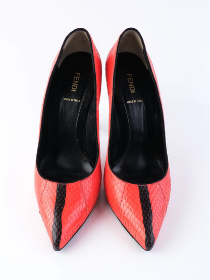 Good Fendi Orange Snakeskin Pattern High Heeled Shoes Size 40