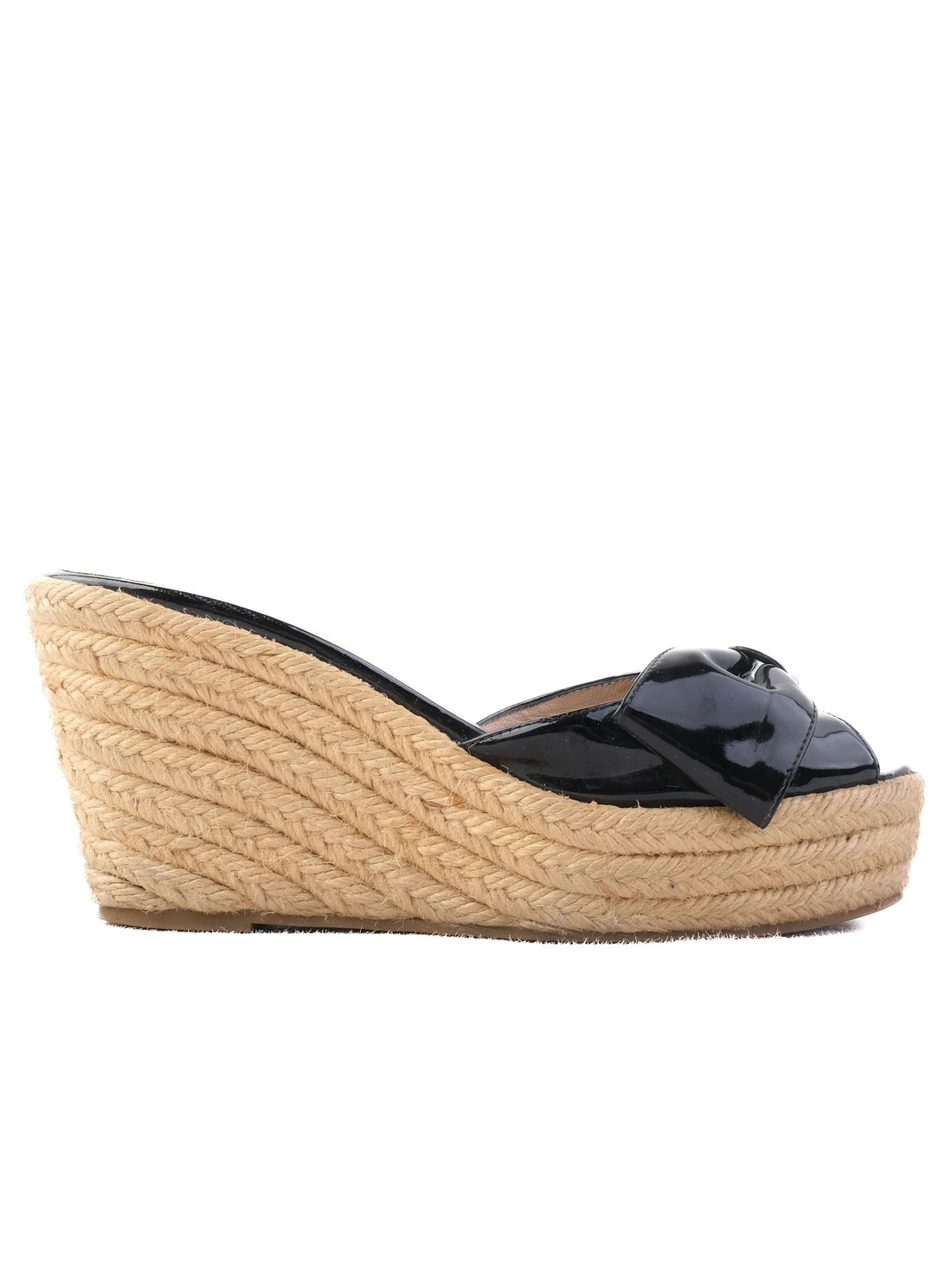 Excellent Valentino Black Leather Wedge Sandals Size 37 with Bow Detail